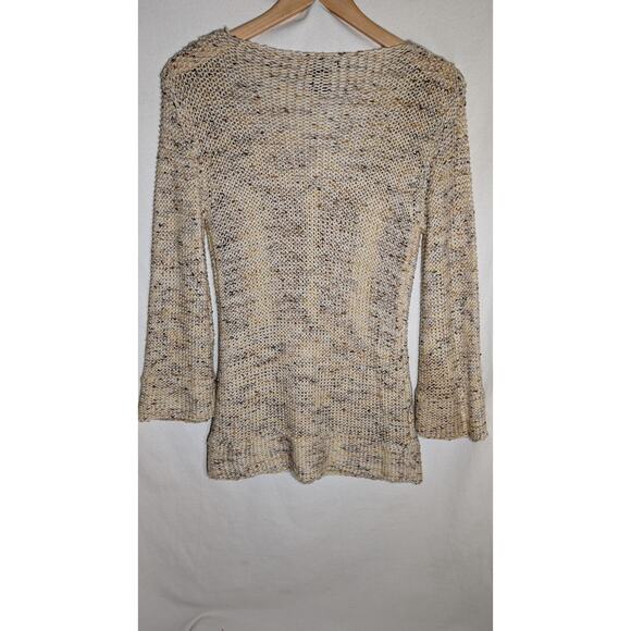 BCBG MAXAZRIA Womens Beige Deep V Neck Sweater Size M Marled Beaded Stones Artsy - Picture 5 of 7
